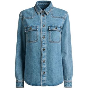 Kiton, Dames, Blouses & Shirts, Blauw, Maat: L Denim,