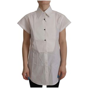 Dolce & Gabbana - Witte Mouwloze Tuxedo Blouse - Dames - Katoen