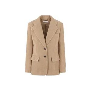 Chloé Beige Corduroy Jas met Gestructureerde Schouders en Geknoopte Manchetten , Beige , Dames , Maat: M