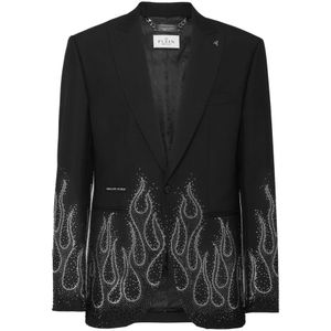 Philipp Plein, Heren, Jassen, Zwart, Maat: L Gabardine,