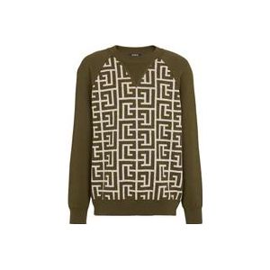 Balmain Wollen trui met monogram , Green , Heren , Maat: 3XL