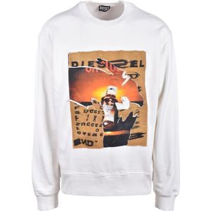 Diesel, Heren, Sweatshirts & Hoodies, Wit, Maat: M Katoen,