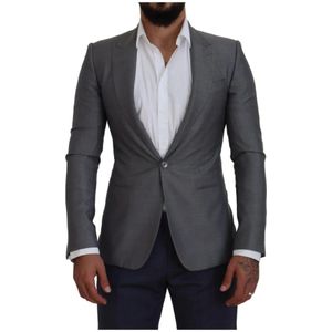 Dolce & Gabbana - Grijze Wol Zijde Slim Fit Jas Blazer - Heren