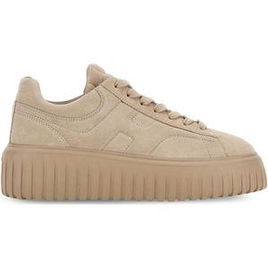 Hogan Beige H-Stripes Suède Sneakers , Beige , Dames , Maat: 38 1/2 EU