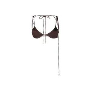 Jacquemus Beaded Balkonette Bikini Top , Brown , Dames , Maat: L