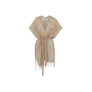 Twinset Net Kimono Jas Franje Design , Beige , Dames , Maat: ONE Size