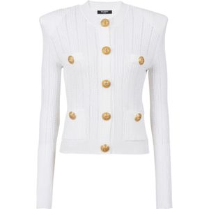 Balmain Gebreide vest met gouden knopen , White , Dames , Maat: 2XS