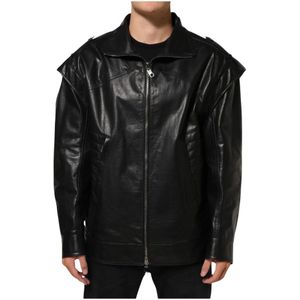 Dolce & Gabbana, Heren, Jassen, Zwart, Maat: 3XL Leer,