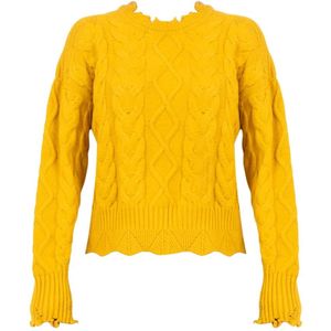 Pinko - Rondgebreide Trui - Geel - Dames - Polyester
