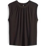 Opus - T-shirt - Donkerbruin - Mouwloos - Met Plooien