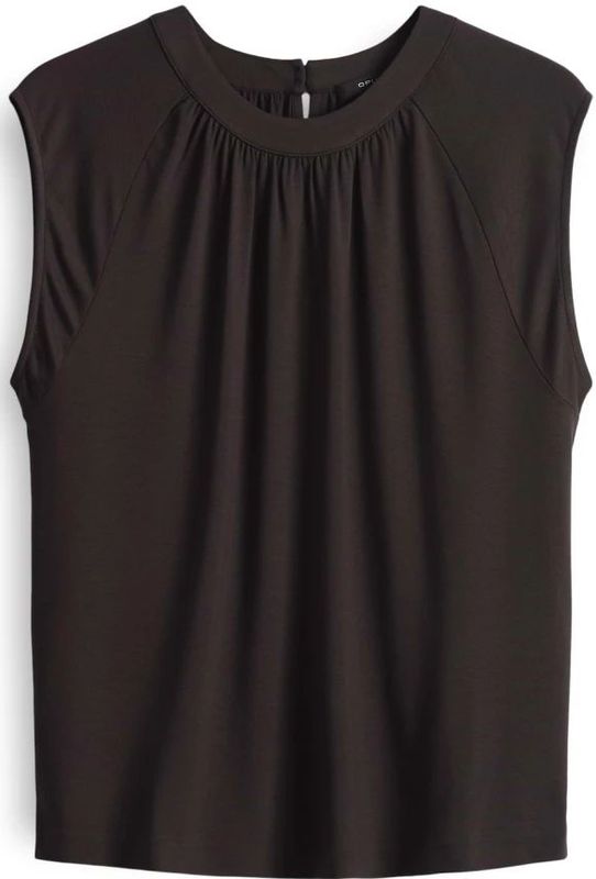 Opus - T-shirt - Donkerbruin - Mouwloos - Met Plooien