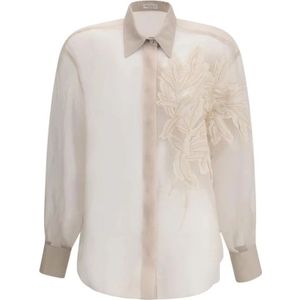 Brunello Cucinelli, Dames, Blouses & Shirts, Beige, Maat: S Zijde,