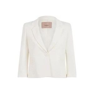 Twinset Witte Bloemenkant Blazer Milano Stijl , Beige , Dames , Maat: L