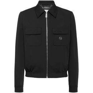 Philipp Plein, Heren, Jassen, Zwart, Maat: L Nylon,