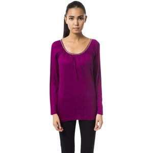 Byblos - Viscose Longsleeve Top - Paars - Open Ronde Hals