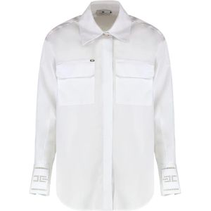 Elisabetta Franchi, Dames, Blouses & Shirts, Wit, Maat: S Katoen,