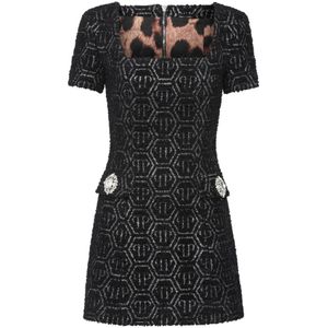 Philipp Plein, Dames, Jurken, Zwart, Maat: L Wol,