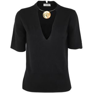 Jil Sander, Dames, Tops, Zwart, Maat: M Wol,