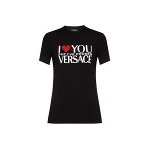 Versace Stijlvol Zwart Logo T-Shirt , Black , Dames , Maat: 2XS