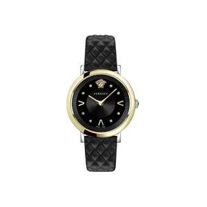 Versace Pop Chic Lady Zwarte Leren Horloge , Yellow , Dames , Maat: ONE Size