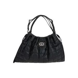 Gucci Zwarte Gewatteerde Handtas met Zilveren Hardware , Black , Dames , Maat: ONE Size