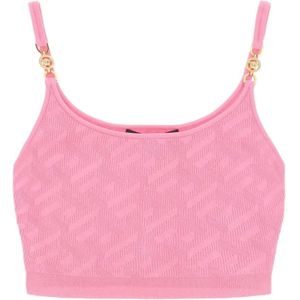 Versace Geribbelde Mouwloze Cropped Top met Medusa Detail , Pink , Dames , Maat: S