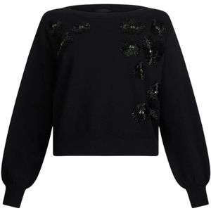 Liu Jo - Trui met Edelstenen - Zwart - Dames - Viscose-Polyester Mix