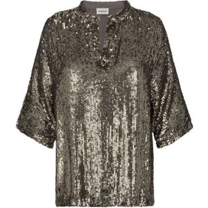 P.a.r.o.s.h., Dames, Blouses & Shirts, Grijs, Maat: S Chiffon,