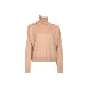 Pinko Beige Gerimpelde Wollen Coltrui , Beige , Dames , Maat: M