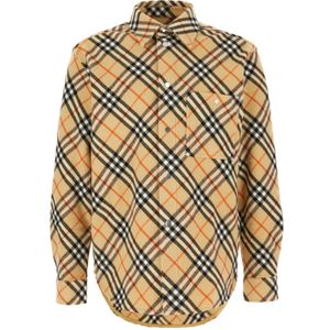 Burberry, Heren, Overhemden, Beige, Maat: M Wol,