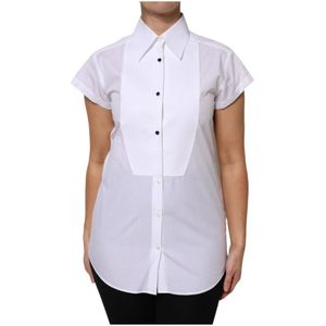 Dolce & Gabbana - Witte Mouwloze Tuxedo Blouse - Dames - Katoen