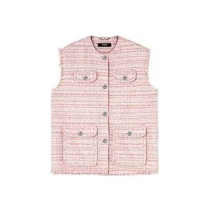 Versace Wit Roze Tweed Franje Vest , Multicolor , Dames , Maat: 2XS