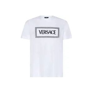 Versace Logo Print Katoenen T-shirts en Polos , White , Heren , Maat: XL