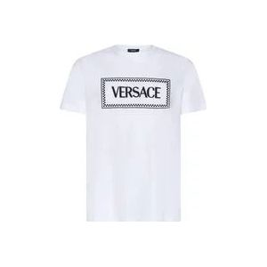 Versace Logo Print Katoenen T-shirts en Polos , White , Heren , Maat: 2XL