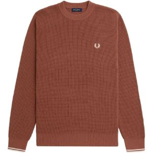 Fred Perry - Trui - Bruin - 100% Katoen - Ronde Hals - Honingraattextuur