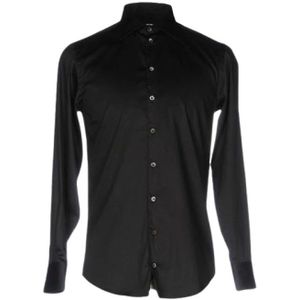Emporio Armani, Heren, Overhemden, Zwart, Maat: M Katoen,