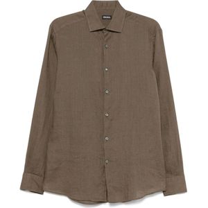 Zegna, Heren, Korte broeken, Bruin, Maat: M Linnen,