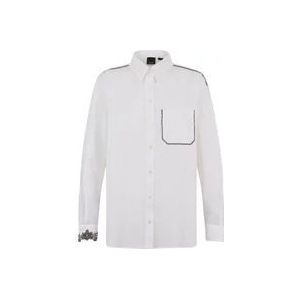 Pinko Witte Klassieke Shirt met Geborduurde Zak , White , Dames , Maat: L