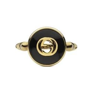Gucci Interlocking ring in geelgoud, onyx en diamant , Yellow , Dames , Maat: 51 MM