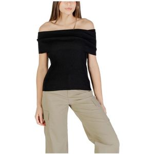 Only - Zwart - Geribbelde Gebreide Boothals Top - Dames - Katoen