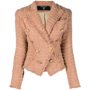 Balmain Tweed Blazer in Beige , Beige , Dames , Maat: M