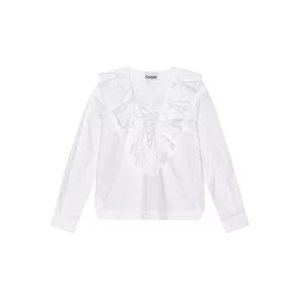 Ganni Witte Biologisch Katoenen Ruffle Kraag Shirt , White , Dames , Maat: M