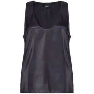 Pinko - Flowing Silk Satin Top - Zwart - Stretch-zijde - Mouwloos