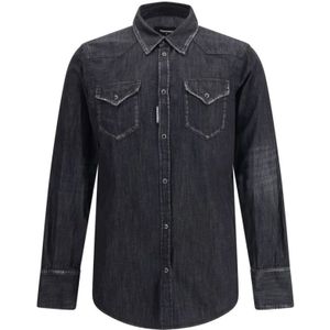 Dsquared2, Heren, Overhemden, Zwart, Maat: M Katoen,