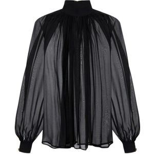 Elisabetta Franchi, Dames, Blouses & Shirts, Zwart, Maat: S Voile,