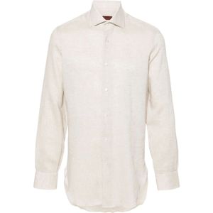 Barba, Heren, Overhemden, Beige, Maat: 4XL Linnen,