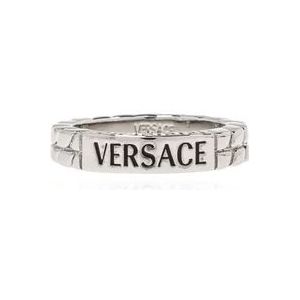 Versace Messing ring met logo , Gray , Heren , Maat: 60 MM