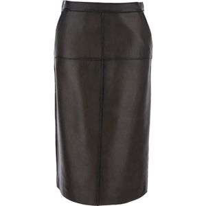 P.a.r.o.s.h. - Bruine Leren Midi Rok - Dames