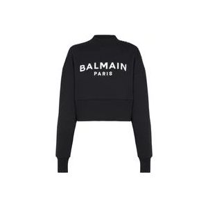 Balmain Katoenen cropped sweatshirt met logoprint , Black , Dames , Maat: S