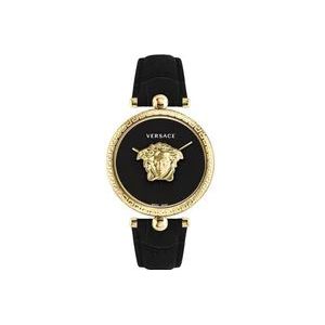 Versace Zwart en Goud Palazzo Leren Horloge , Yellow , Dames , Maat: ONE Size